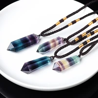 natural corlorful rainbow fluorite quartz double point crystal pendant necklace chakra healing stone charm jewelry gifts