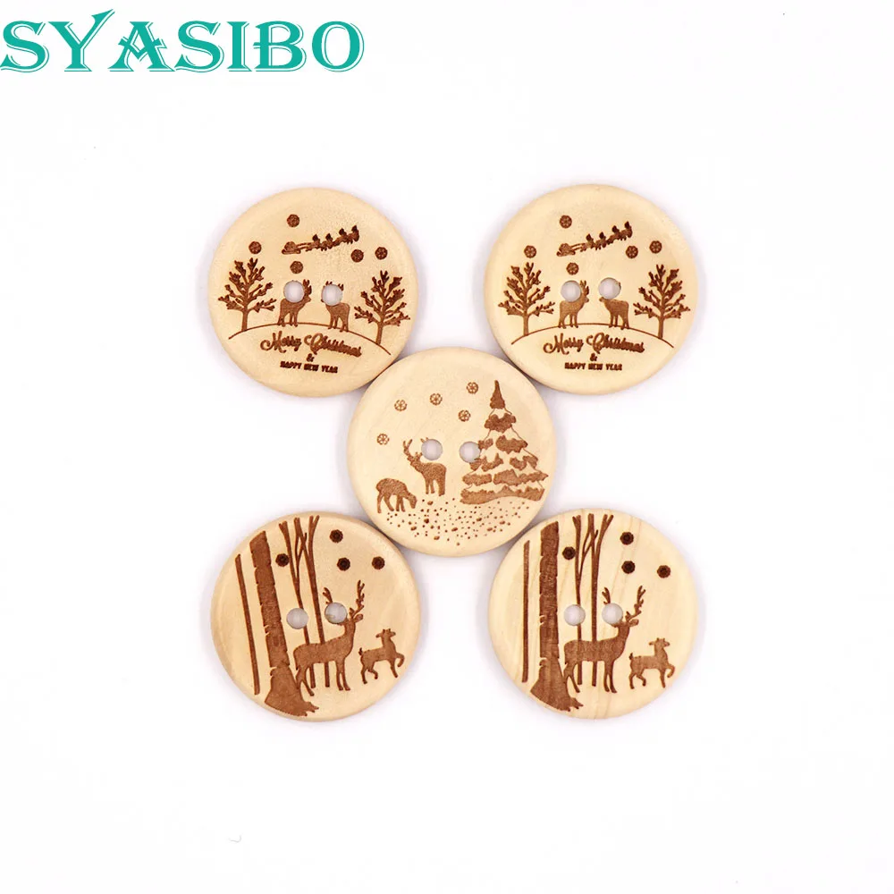 (8 шт. каждая) 30 мм необработанные из натурального дерева кнопки Санта олень сани