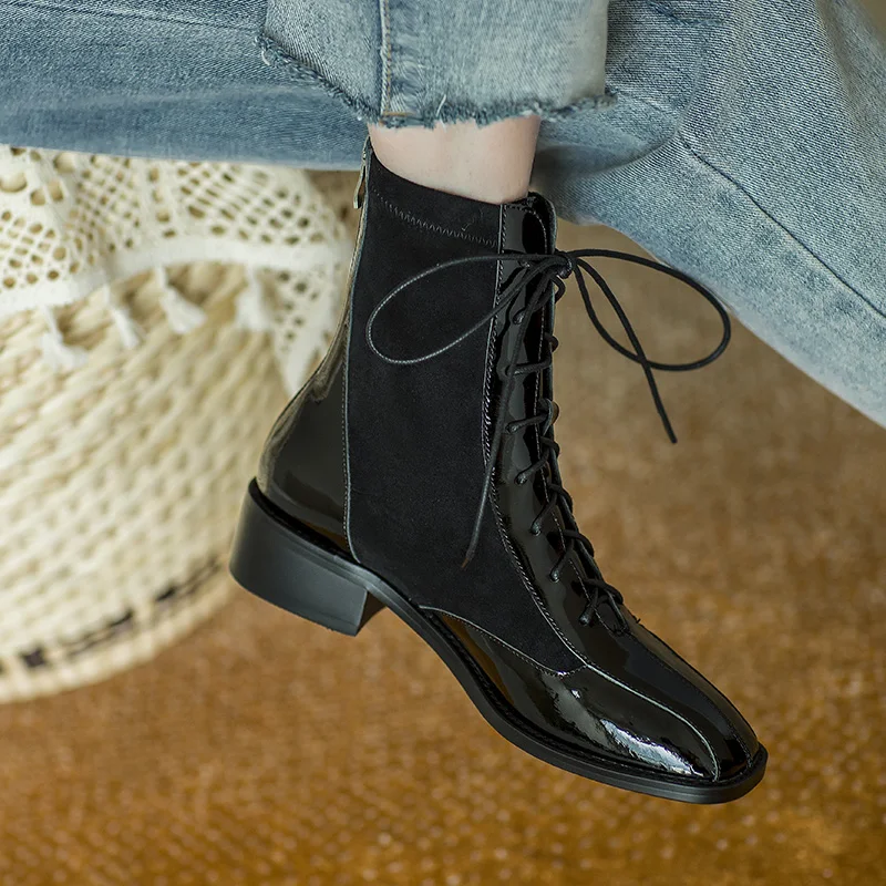 Женские ботинки-мартинсы Mordoan из натуральной воловьей лакированной кожи на