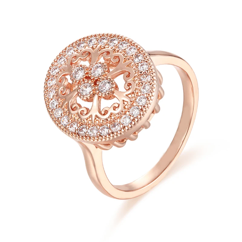 Женское кольцо с цветком из кубического циркония FJ розовое золото 585 пробы в