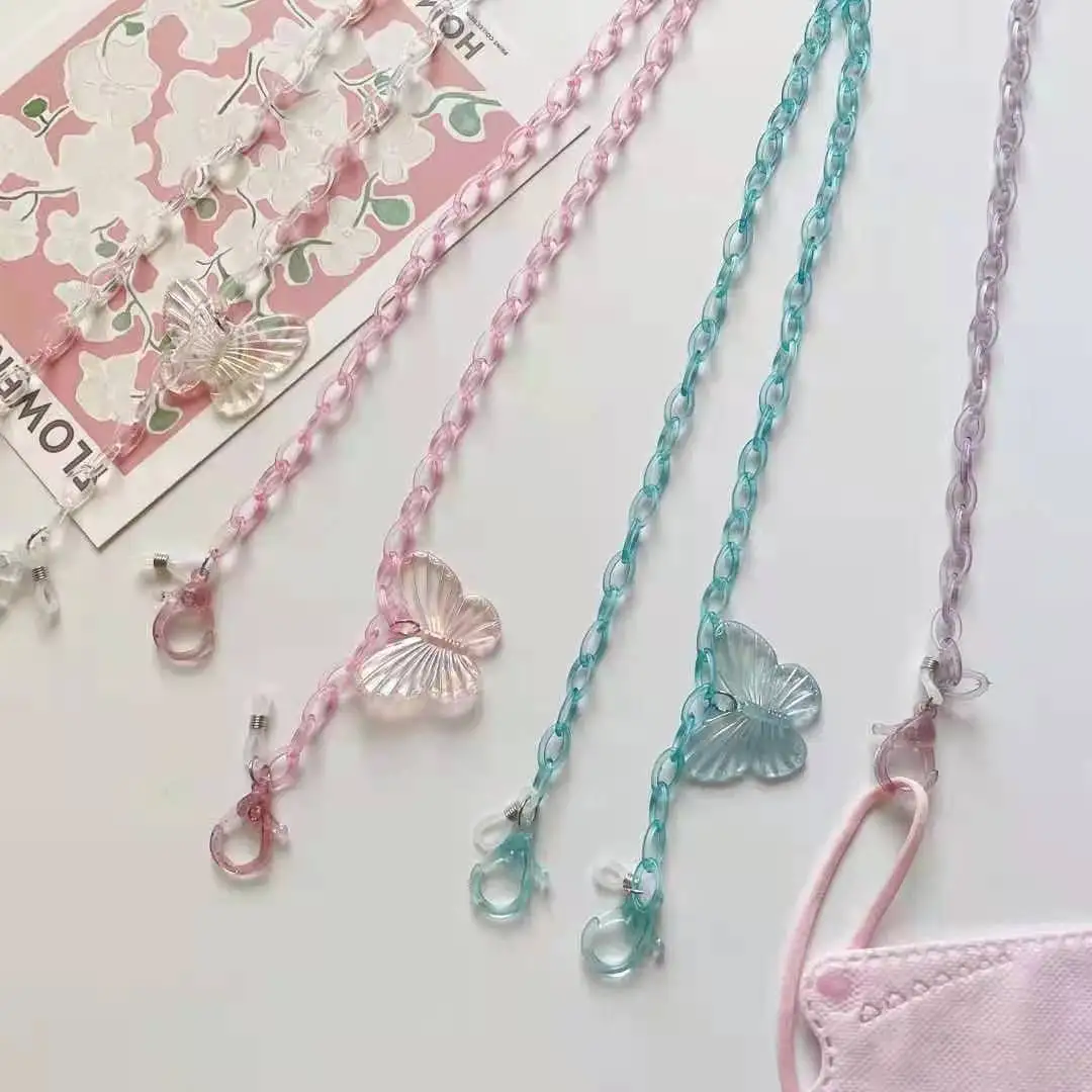 

Цепочка для маски акриловая карамельных цветов, милая мультяшная прозрачная цепь для очков-бабочек, модные аксессуары для защиты лица от по...