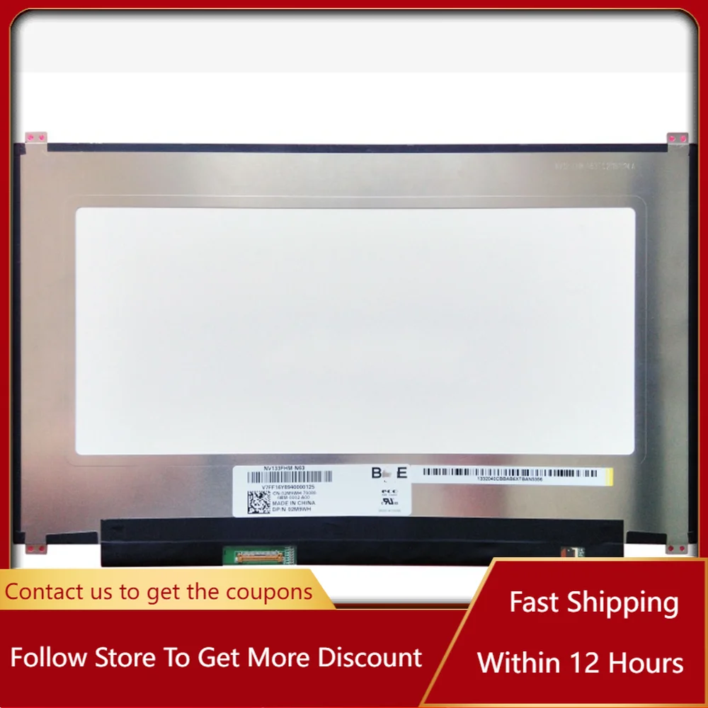 13.3 Inch NV133FHM-N63 Fit NV133FHM N63 LED LCD Screen DP/N: 02M9WH IPS FHD 1920*1080 30Pin Laptop Display Panel