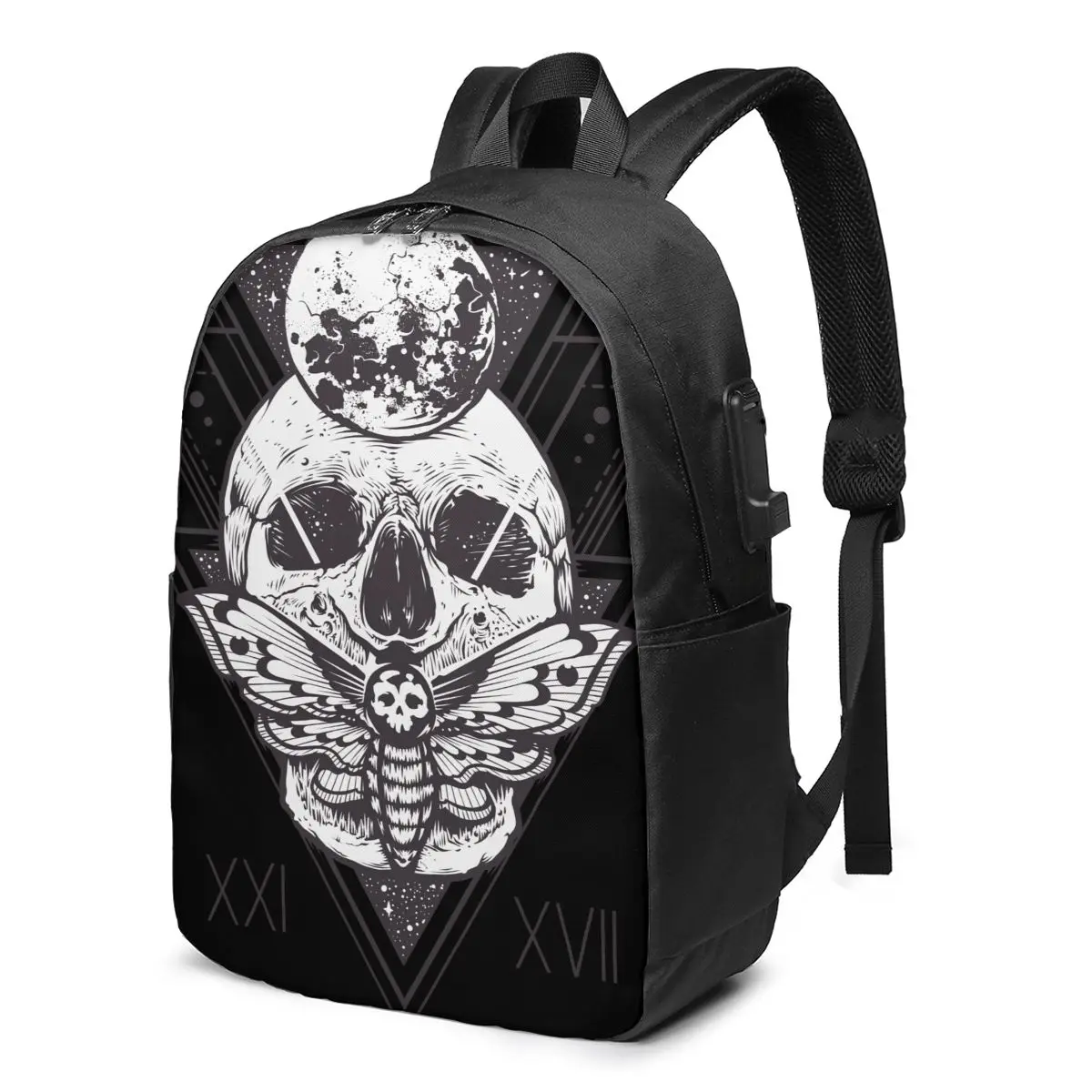 

Teenage Backpack for School Boy Girl Skull Sacred Geometry School Bag USB Charging Bookbag