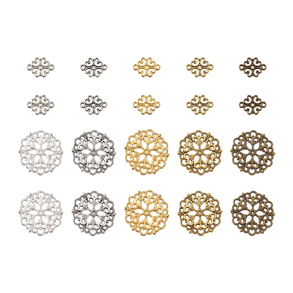 

80Pcs Metal Filigree Flower Connectors Hollow Joiners Links Charms Embellishments for Earrings Necklaces Hairpins Jewelry Crafts