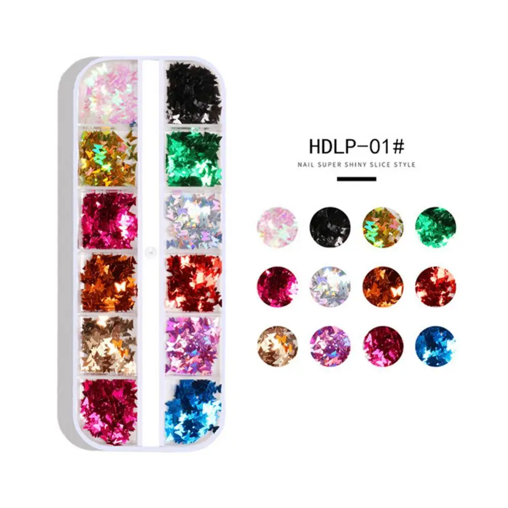 

50% Hot Sale 12 Colors DIY Glittering Butterfly Decals Nail Art Sequins Sticker Accessories