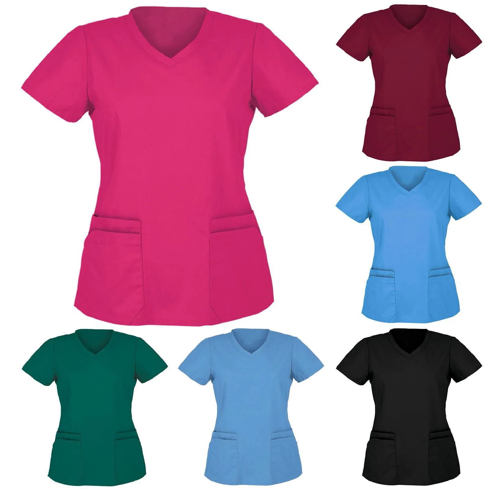 

Hot Sales Nurse Uniform Women Short Sleeve Neck Tops Working Uniform Blouse Nurses Uniform Scrubs Top FFT
