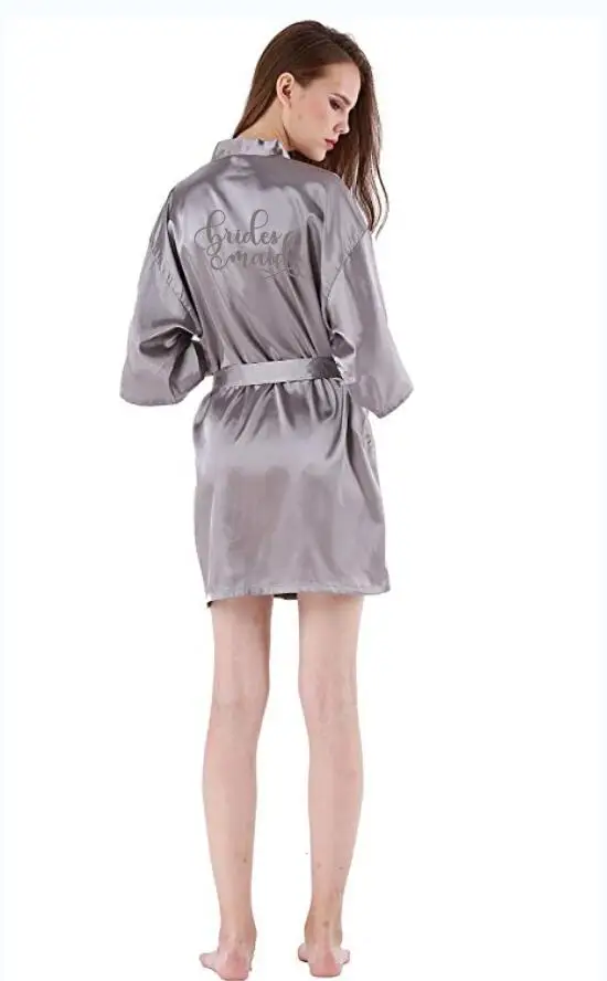silver bride robe satin bridal getting ready wedding gift team bridesmaid sister in law mother groom kimono robes | Женская одежда