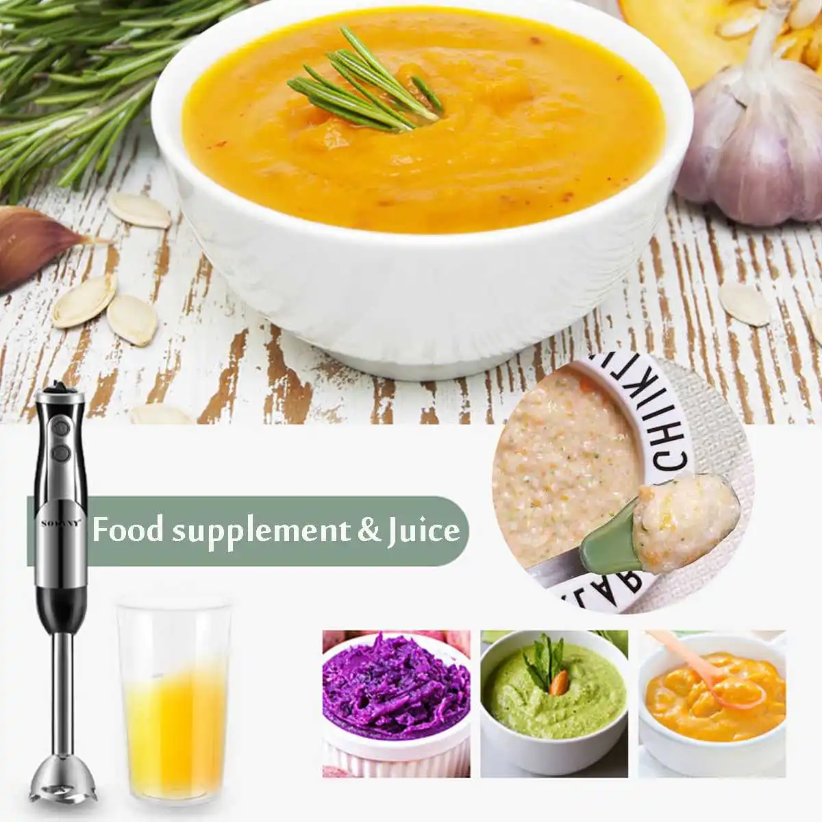 

Sokany 8-in-1 Stainless Steel Immersion Hand Stick Blender Mixer Vegetable Meat Grinder Electric Kitchen Food Meat Processor