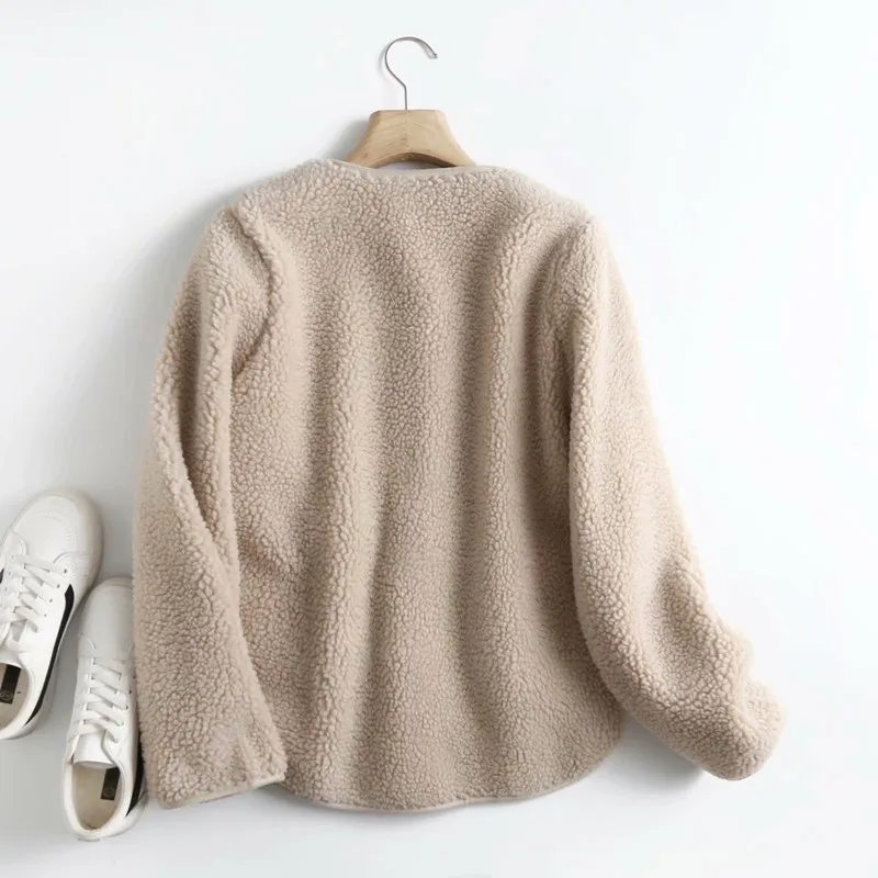 Winter 2021 Lamb Wool Women Jacket Women's Fur Lamb Clothing Zipper Solid Loose Lamb Plush Short Coat Fashion Fleece Warm Jacket