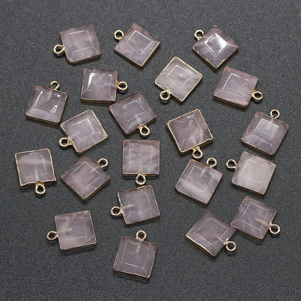 

Natural Stone Square Shape Pendants Pink Quartz Crystal Charms Pendant for Jewelry Making DIY Earrings Necklace Accessories Gift