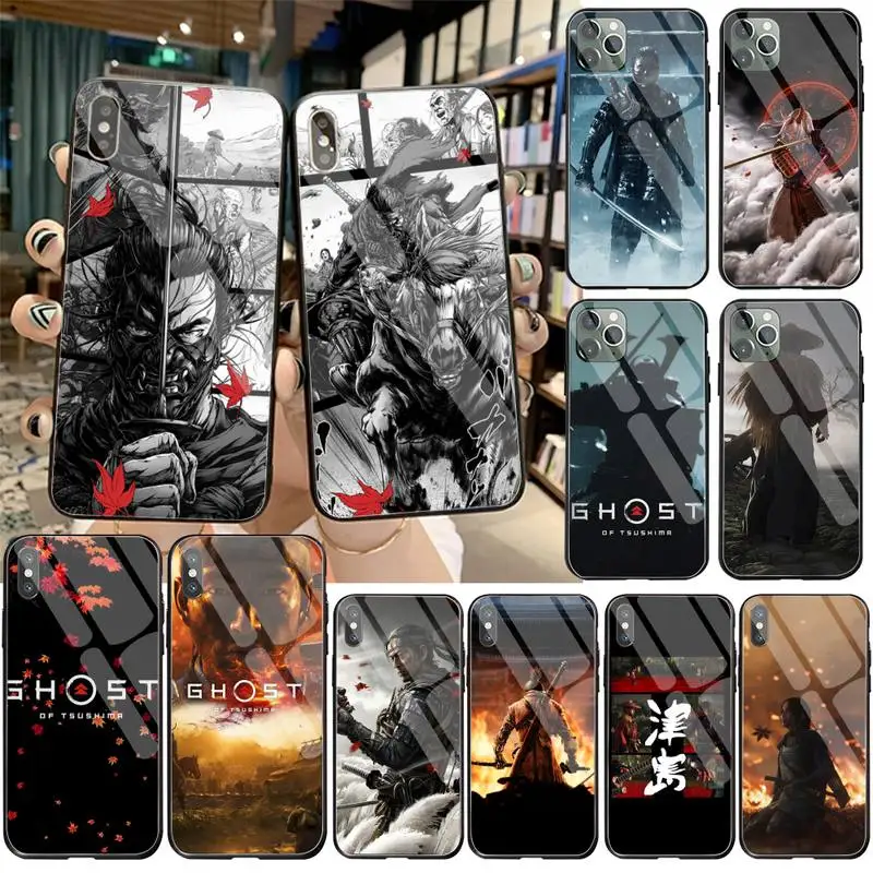 

YJZFDYRM Hot Game Ghost of Tsushima Phone Case Tempered Glass For iPhone 11 Pro XR XS MAX 8 X 7 6S 6 Plus SE 2020 case