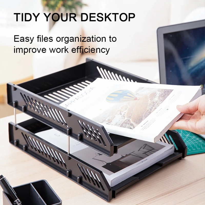 

DELI Document Tray Desktop File Organizer Stackable 2 Tier Letter Tray Holder Magazine Rack Desk Accessories Paper Storage
