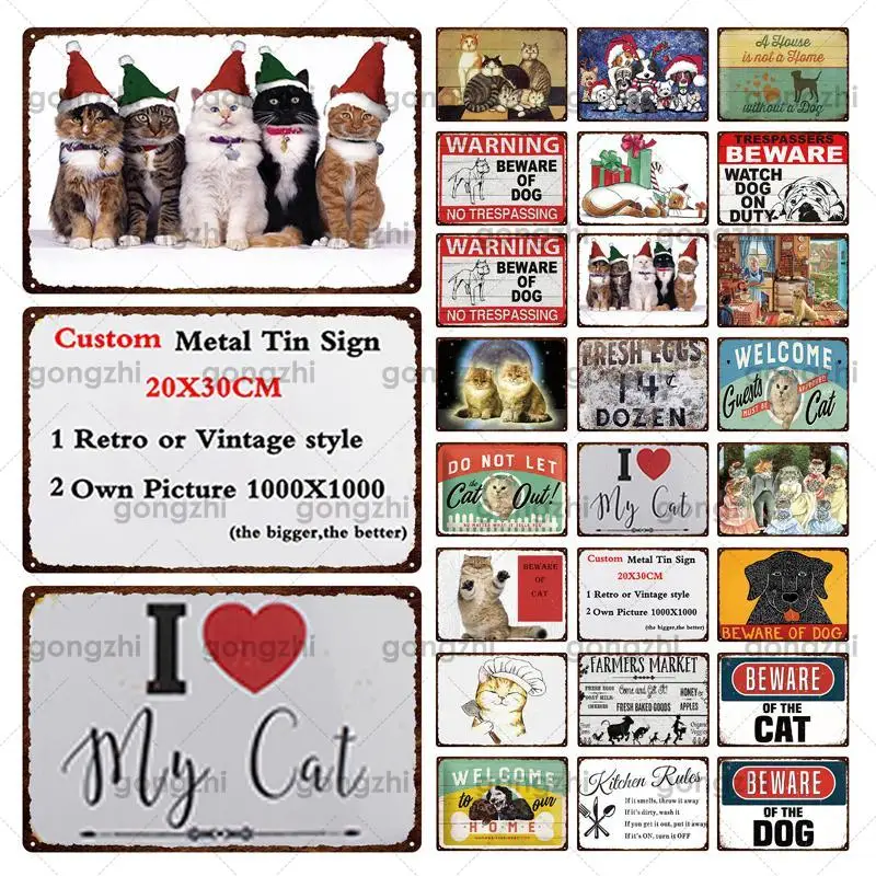 

Customizable Beware Dog Warning Sign Cute Christmas Pet Retro Anti-Fading Door Front Decorative Plaque Tin Paint Metal Tin Sign