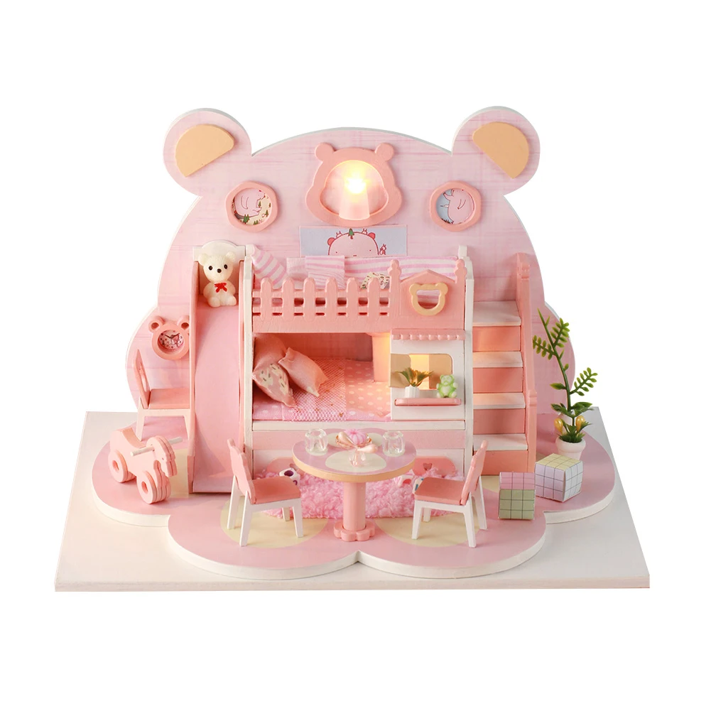 Деревянный мебельный набор в форме медведя DIY ручной работы кукольный домик для