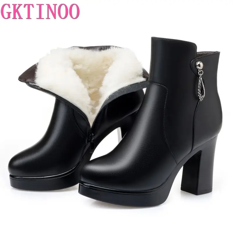 Женские сапоги из натуральной кожи GKTINOO элегантные модные на высоком каблуке
