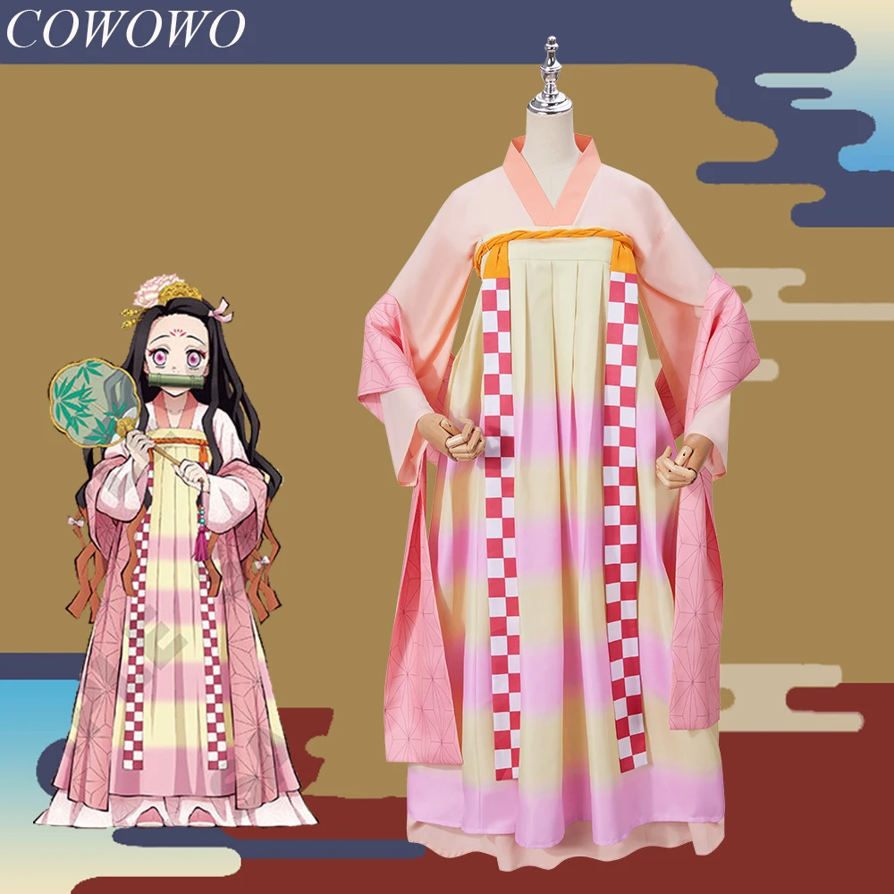 

COWOWO Anime! Demon Slayer: Kimetsu no Yaiba Kamado Nezuko Chinese Style Lovely Uniform Cosplay Costume Party Outfit Women NEW