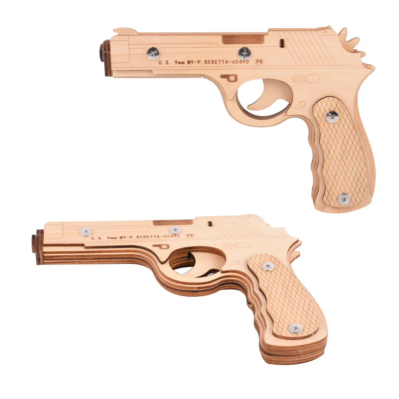 Пистолет с резиновой лентой деревянные головоломки DIY 3D стрелок модель комплект