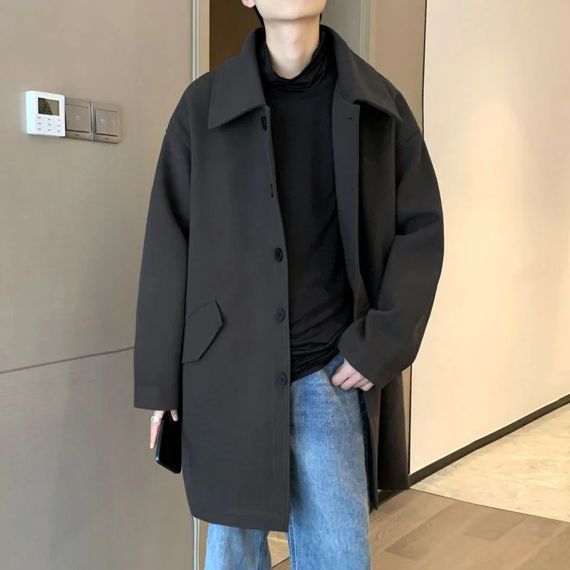 

Winter Thick Woolen Coat Men Warm Fashion Casual Mid-length Woolen Coat Men Korean Loose Oversized Woolen Coat Mens Overcoat