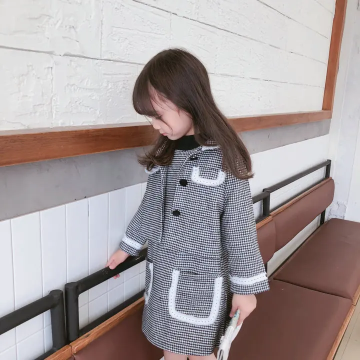 2 шт. детская клетчатая куртка с отложным воротником и длинным рукавом|Комплекты