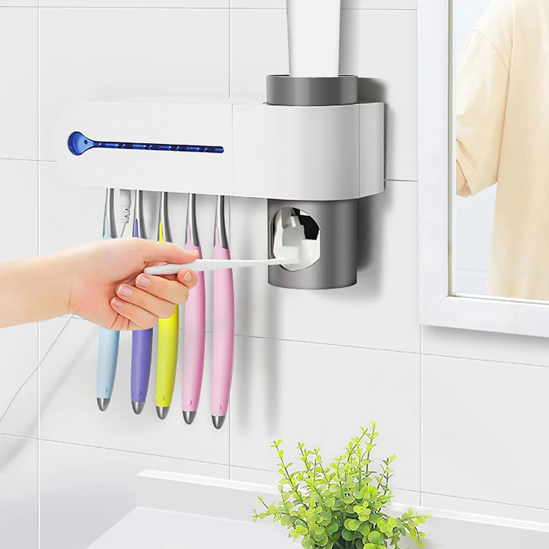 2 in 1 UV Smart Toothbrush Holder Sterilizer Automatic Toothpaste Squeezers Dispenser Free Punching Wall | Дом и сад