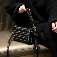 2021 womens bag new rivet tassel solid pu leather messenger bag brand design personalized street punk fashion versatile handbag
