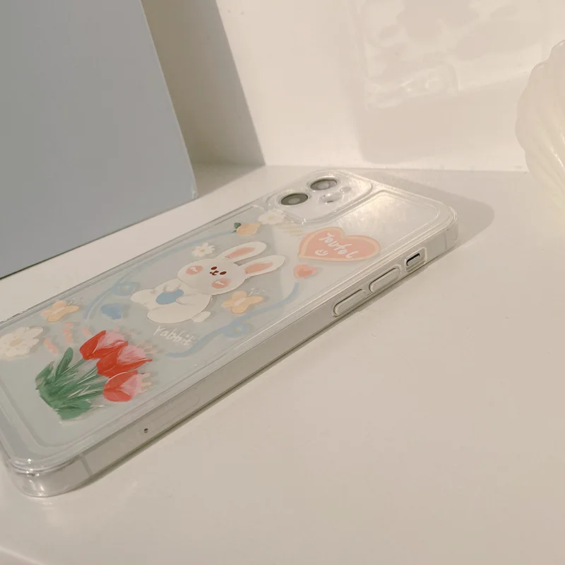 retro kawaii rabbit sweet flowers japanese phone case for iphone 13 11 12 pro xs max xr x 7 8 plus 7plus case cute clear cover free global shipping