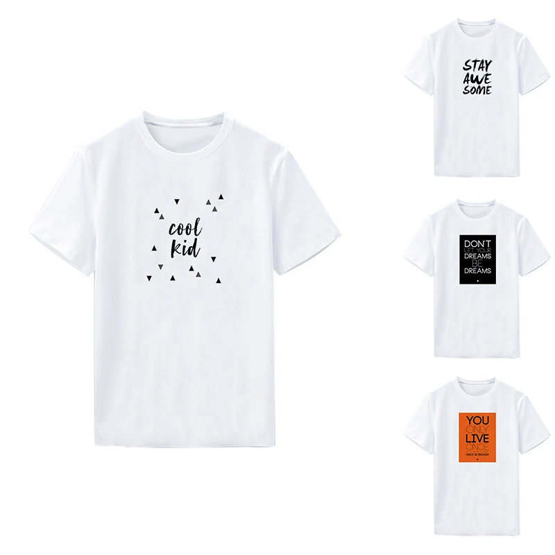 

Letters Pattern O-Neck Spring Summer Autumn Suitable Basic Cotton Unisex T-Shirt Soft Breathable