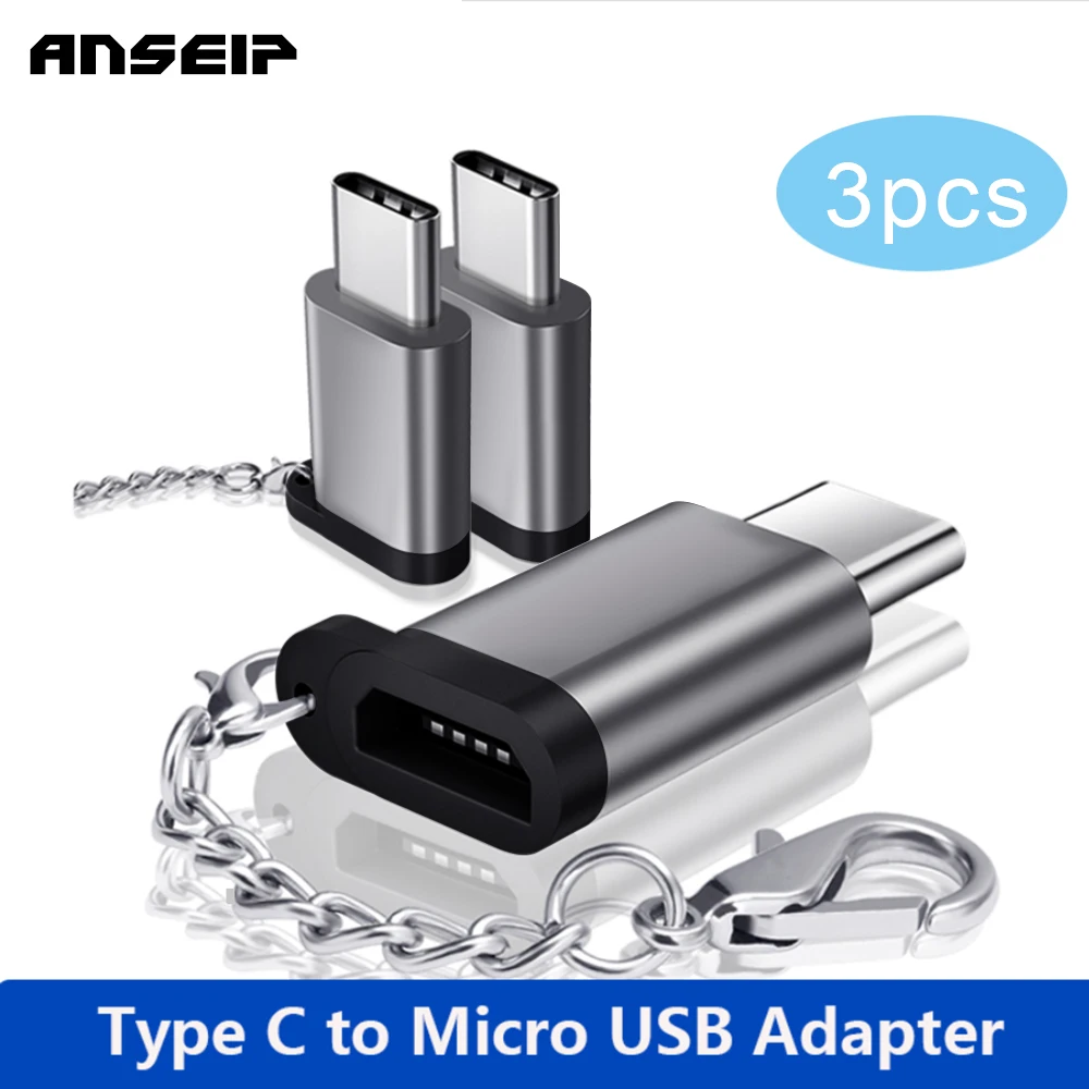ANSEIP 3 Pack Портативный брелок кабель USB Type C адаптер OTG Micro Usb к конвертер для Huawei Samsung
