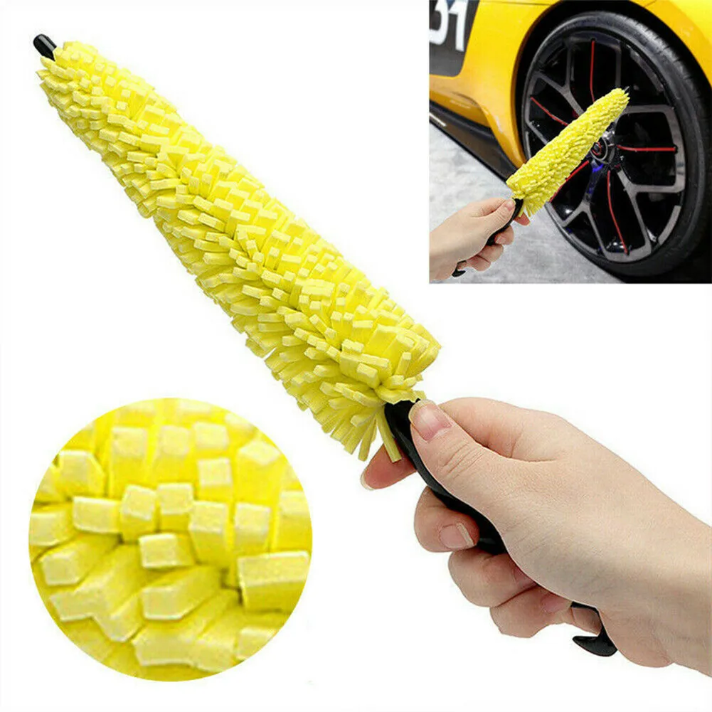 

28cm Car Tire Rim Cleaning Brush Yellow Sponge Corn Detail Cleaning Tool Car Wash Maintenance Washing Brush