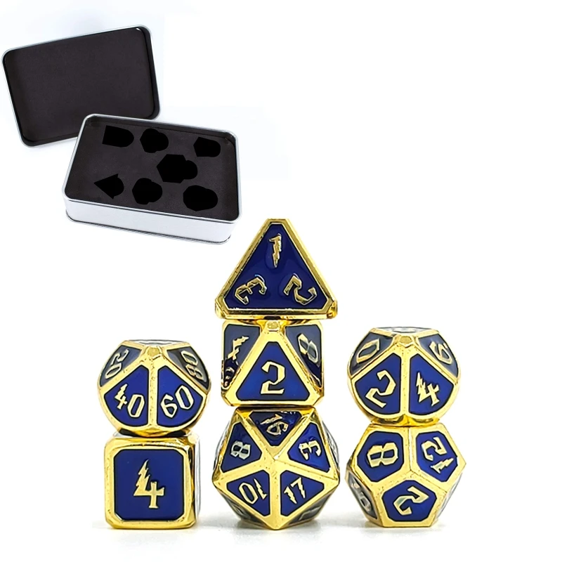 

7 PCS Magic Style Metal Dice Metallic DND Game D&D Dice with Free Metal Case