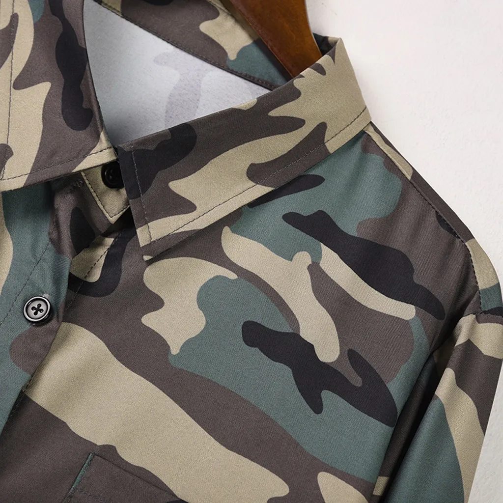 

Camouflage Women's Dresses Single Breasted Turn Down Collar Long Sleeve Women Mini Dress Pockets Pockets Casual Blouse Dress