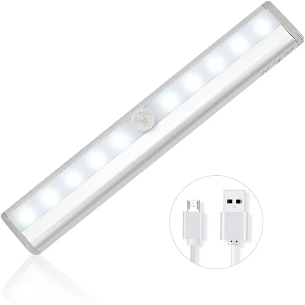 

Motion Sensor Night Light Portable 10 LED Closet Lights USB Powered Wireless Cabinet Security Safe Light for Bathroom Wardrobe