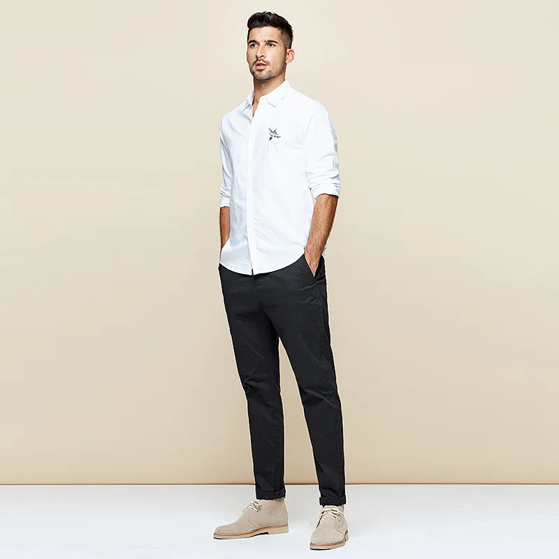 Мужские повседневные брюки KUEGOU черные прямые из хлопка и спандекса облегающего