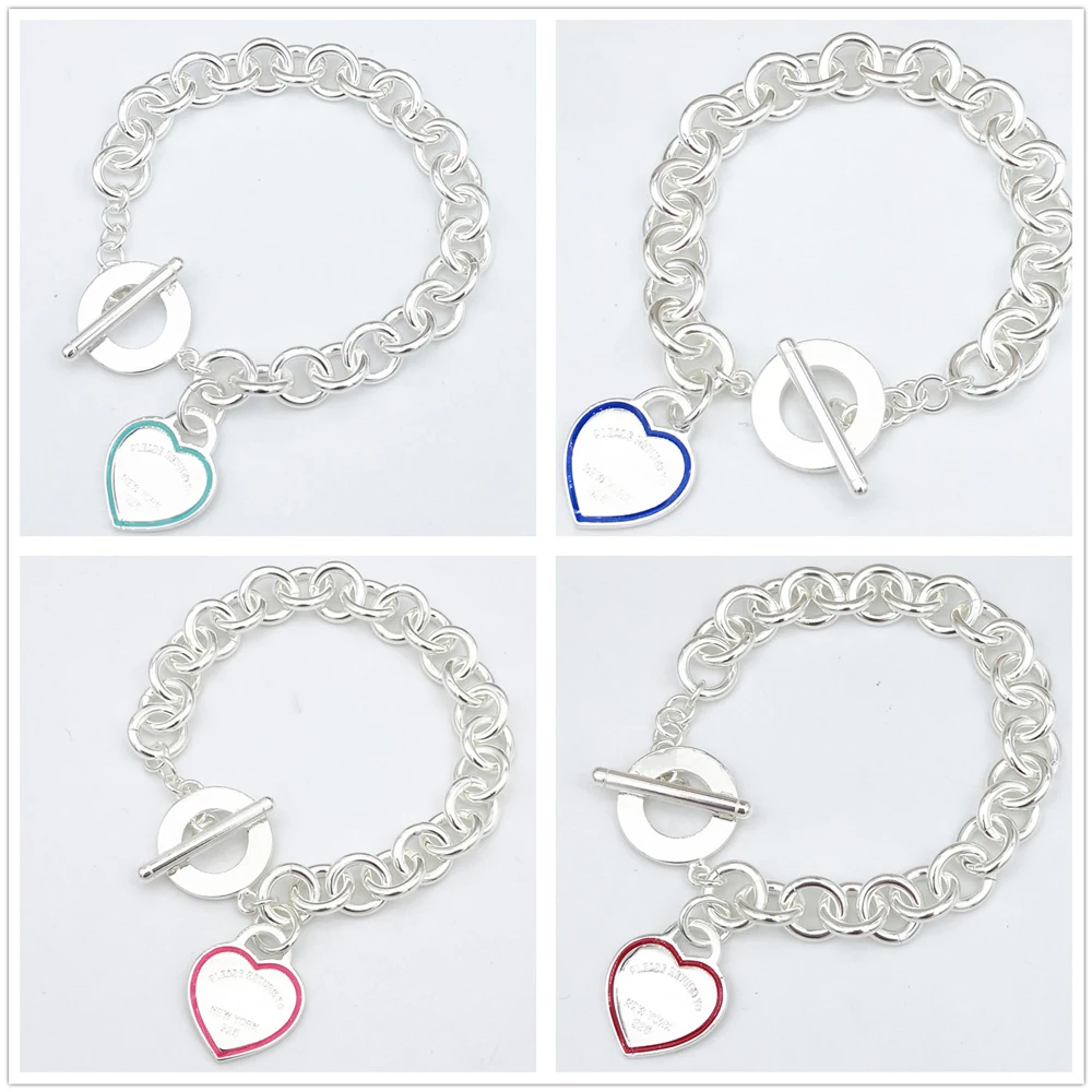 

New toggle bracelet and bracelet S925 Sterling Silver women's Charm Bracelet TF style lovers heart shaped clasp love bracelet