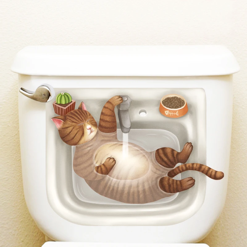 Яркие 3d наклейки на унитаз в виде кошки приемной душ стену с животными домашняя