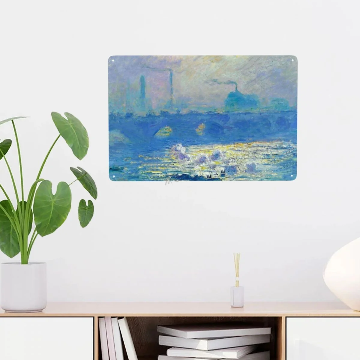 

Impressionism Art Metal Tin Signs Claude Monet Waterloo Bridge Vintage Iron Painting Plate Garage Room Home Decor Wall Arts