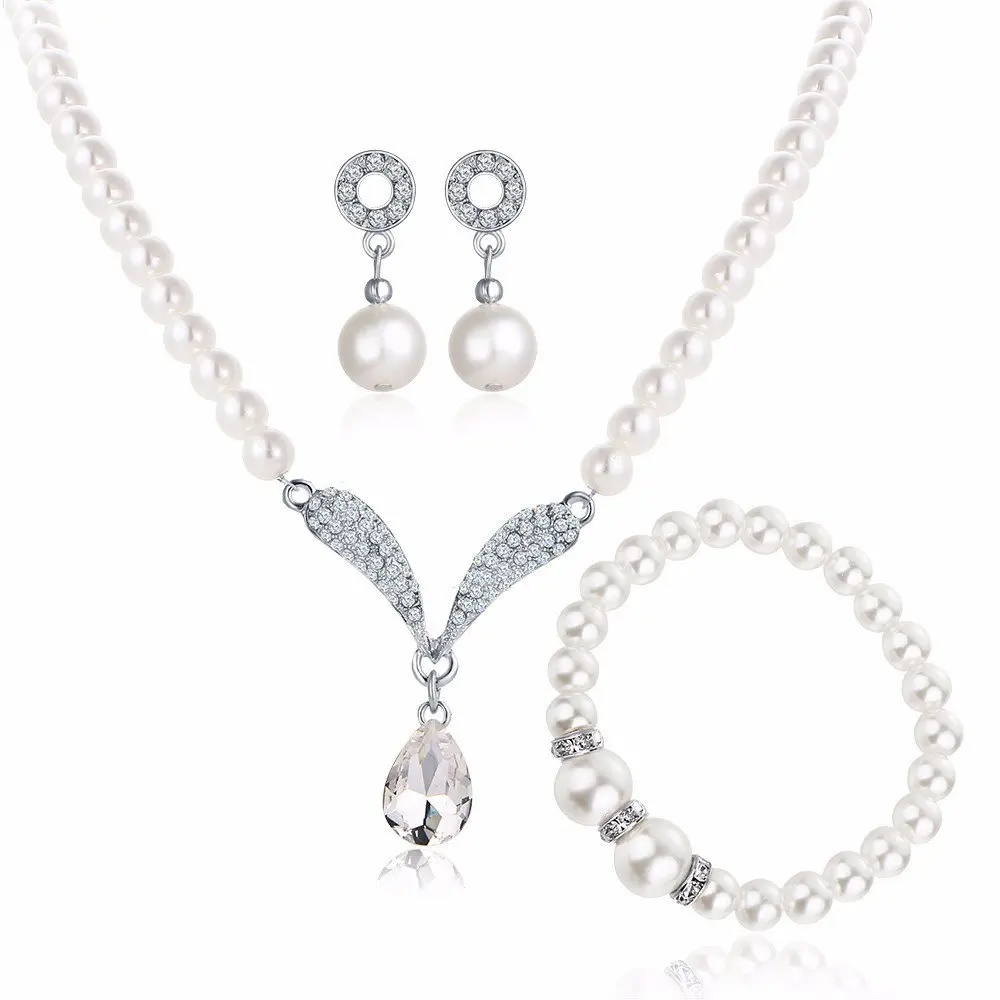 1 комплект простые жемчужные стразы капли воды свадебные украшения ожерелье