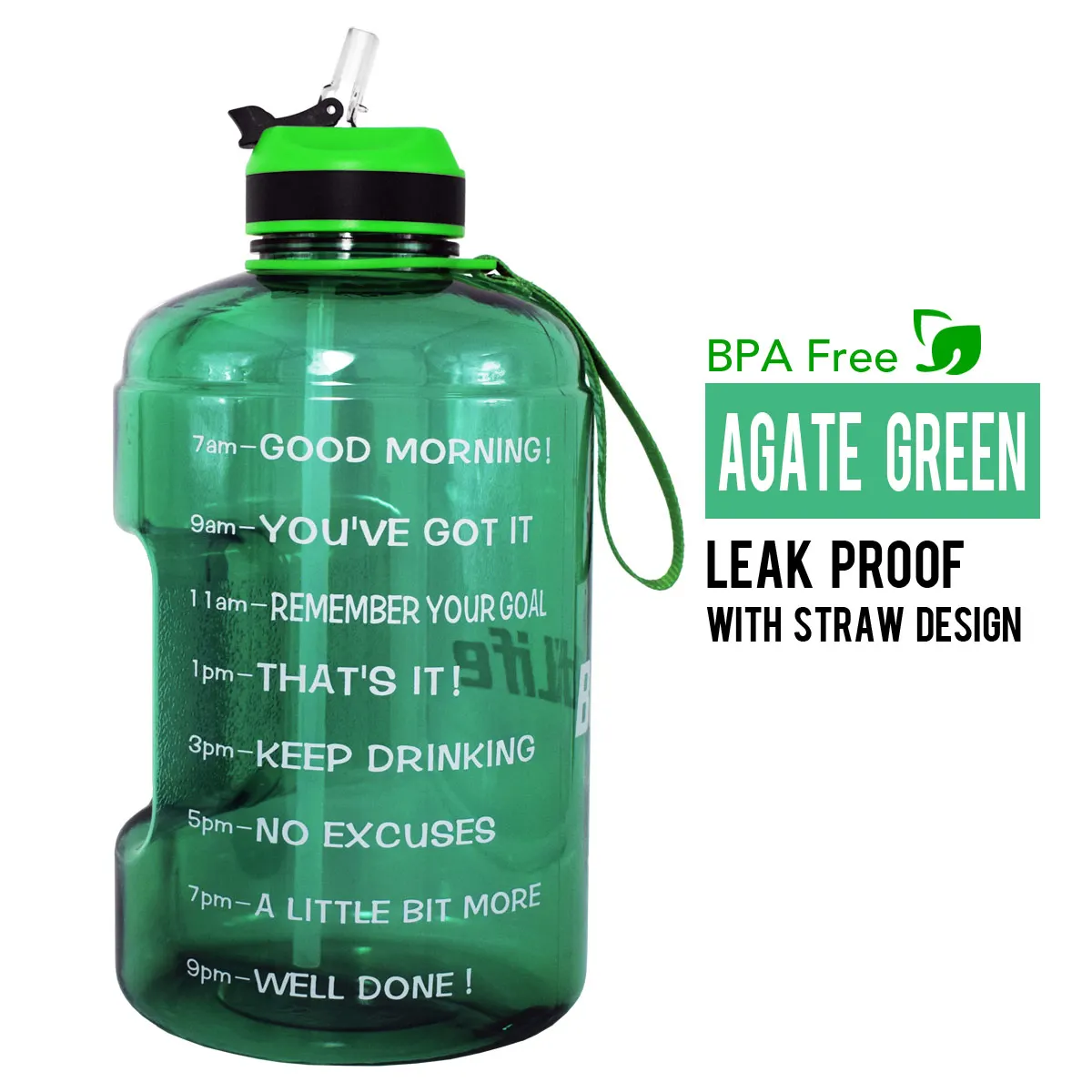 Light Green BuildLife 1 галлон бутылка для воды с соломенным маркером времени 3.78л 128 унций BPA бесплатно пластиковая большая емкость фитнес спорт воды кувшин - Цвет: Light Green