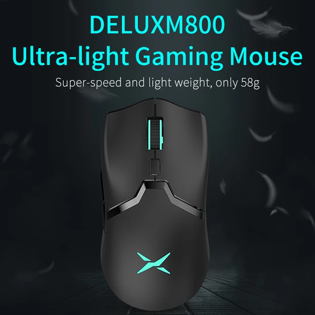 Delux M800 RGB 2.4Ghz Wireless + Wired Gaming Mouse Dual Mode 16000 DPI Lightweight Ergonomic 1000Hz Mice with Soft rope Cable 2