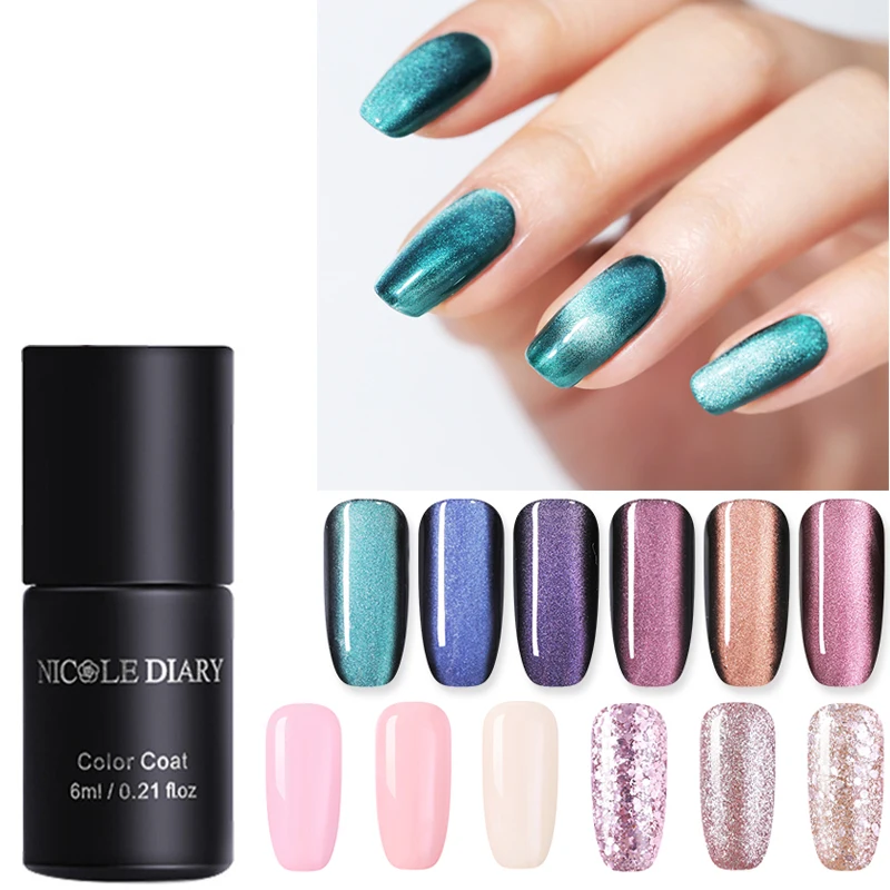 Nicole Diary гель лак для ногтей Holo блестки пайетки личная гигиена 5D магнитный лак розовый лак Полупостоянный