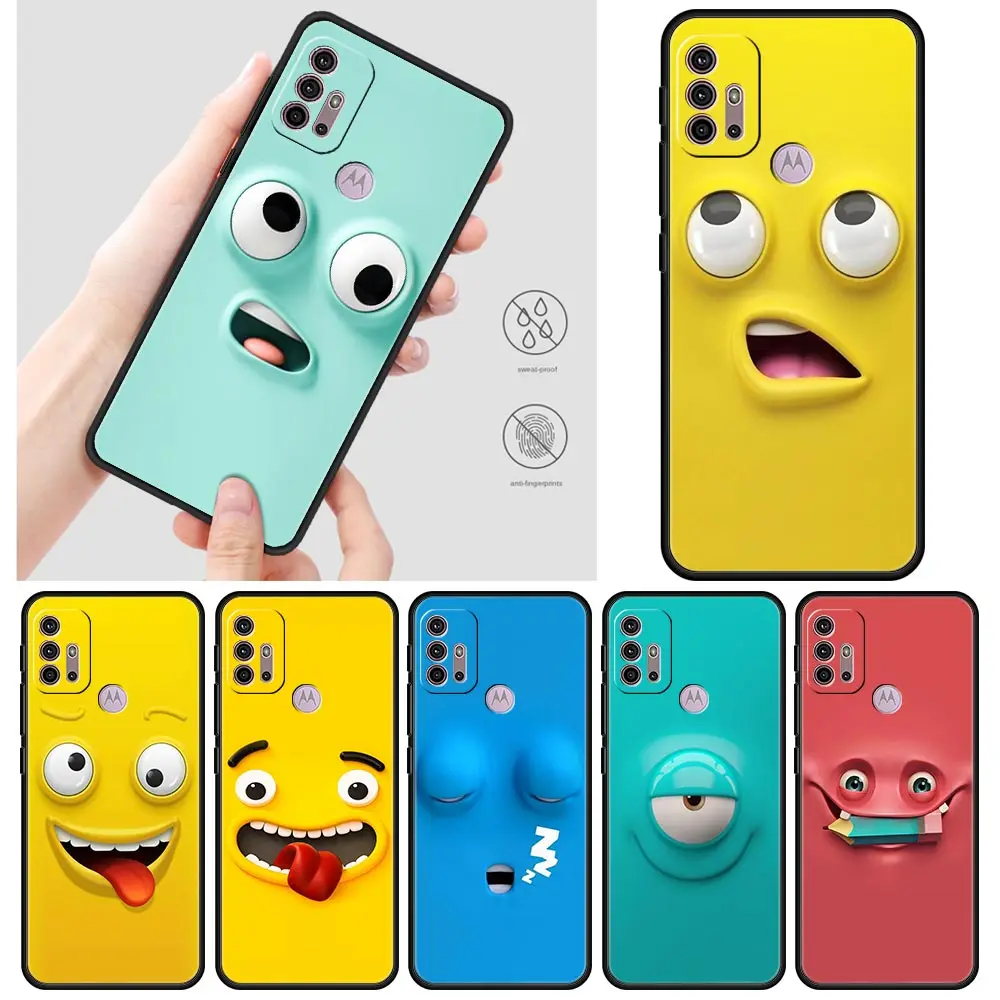 

Cute Cartoons Funy Face Cases For Motorola One Fusion G30 G9 Play G8 Power Lite E6s G Stylus Edge 20 Pro Black TPU Phone Shell