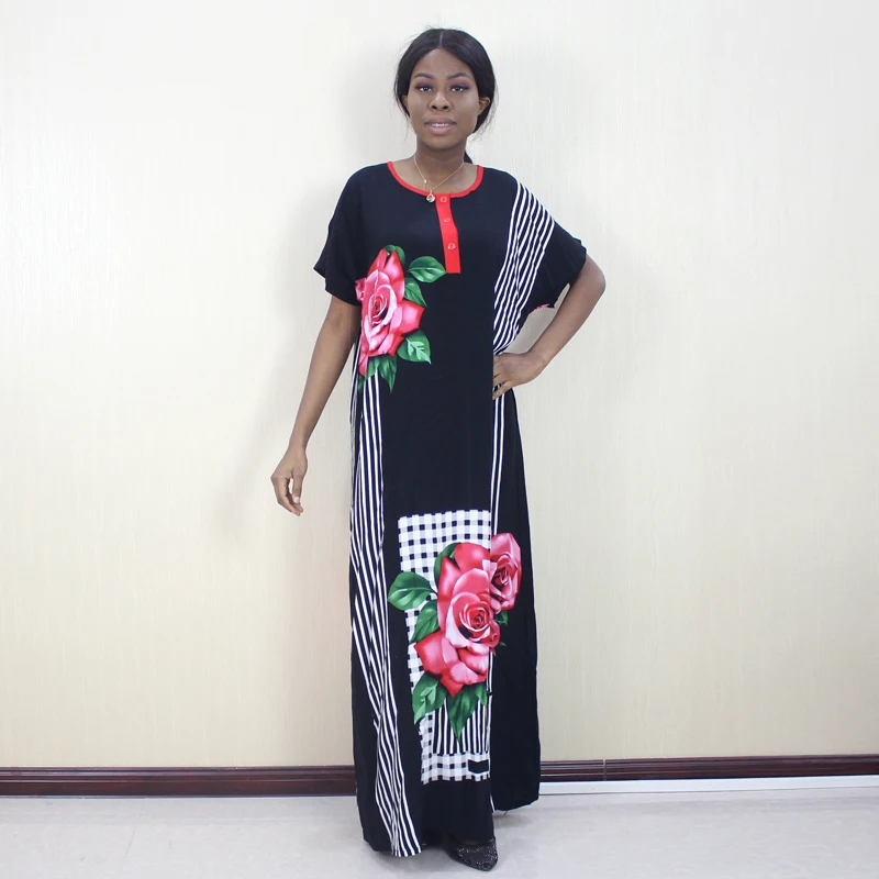 Женское повседневное длинное платье из 100% хлопка с круглым вырезом и короткими