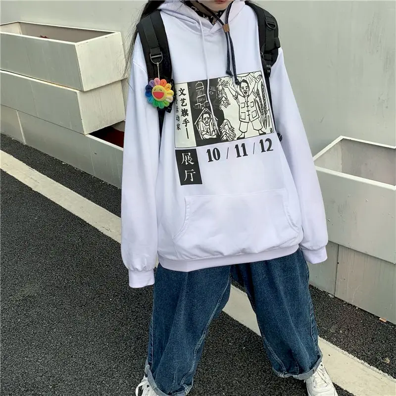 Женская толстовка с капюшоном свободный свитер длинным рукавом и мультяшным