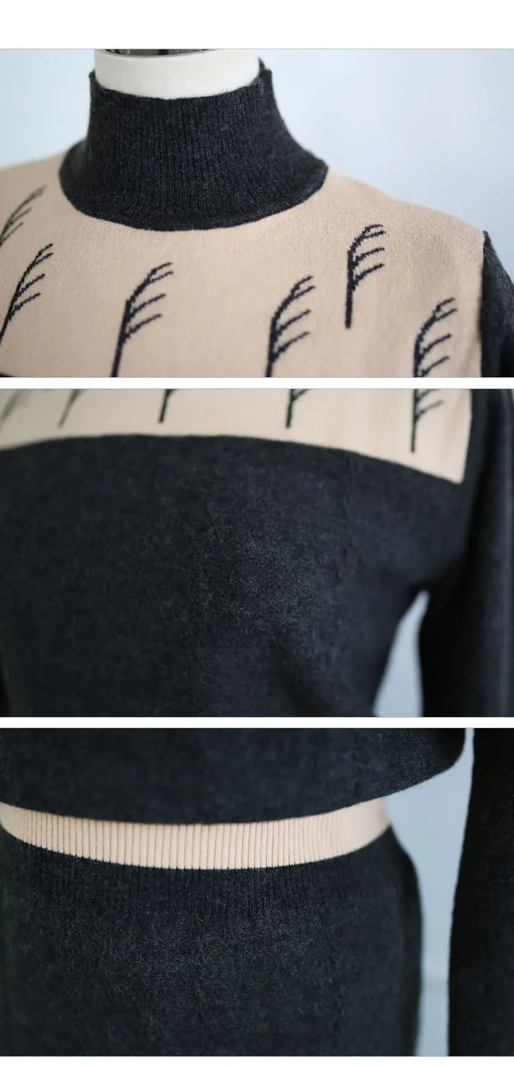 

Korean Vintage Knitted Women Pencil Dress 2020 Winter Pullover Hit Color Turtleneck Robe Femme Elegant Ladies High Waist Vestido