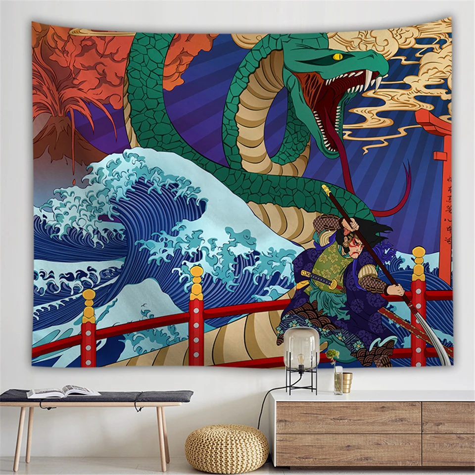 Гобелен в японском стиле укиё э настенный ковер с рисунком черепа змеи Кита