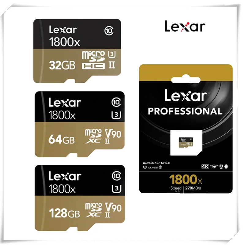 Высокая скорость! Lexar 1800x32 ГБ, 64 ГБ, Micro SDXC карты 270 МБ/с. U3 Профессиональный объемом памяти 32 Гб или 64 ГБ, Micro SD Карта памяти SDHC TF карты Class10