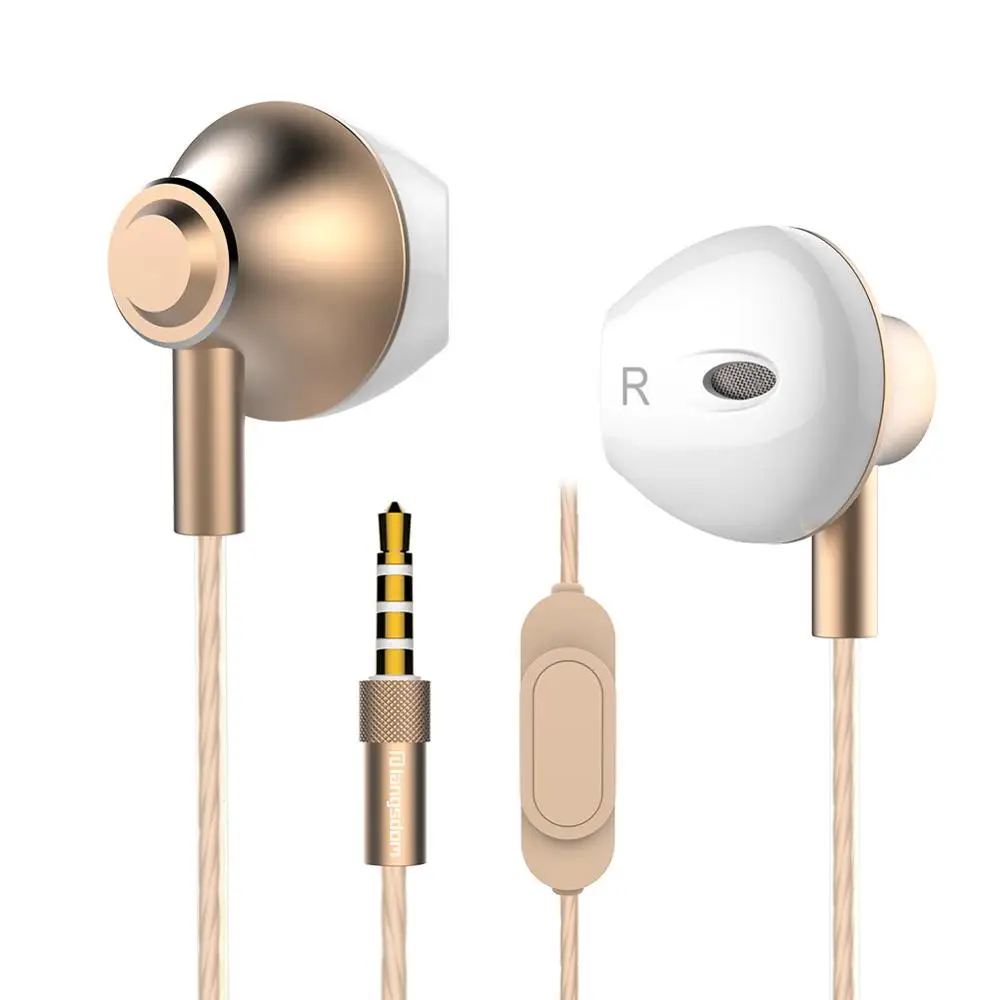 Gold with mic Langsdom металлические наушники с микрофоном 3,5 мм Проводная стереогарнитура Hifi в ухо наушники для телефона Xiaomi - Цвет: Gold with mic
