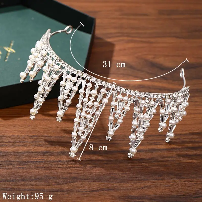 

Pearl Rhinestone Tiara and Crown Luxurious Wedding Hair Accessories For Bride Tiara Head Jewelry Headpiece Queen Diadem