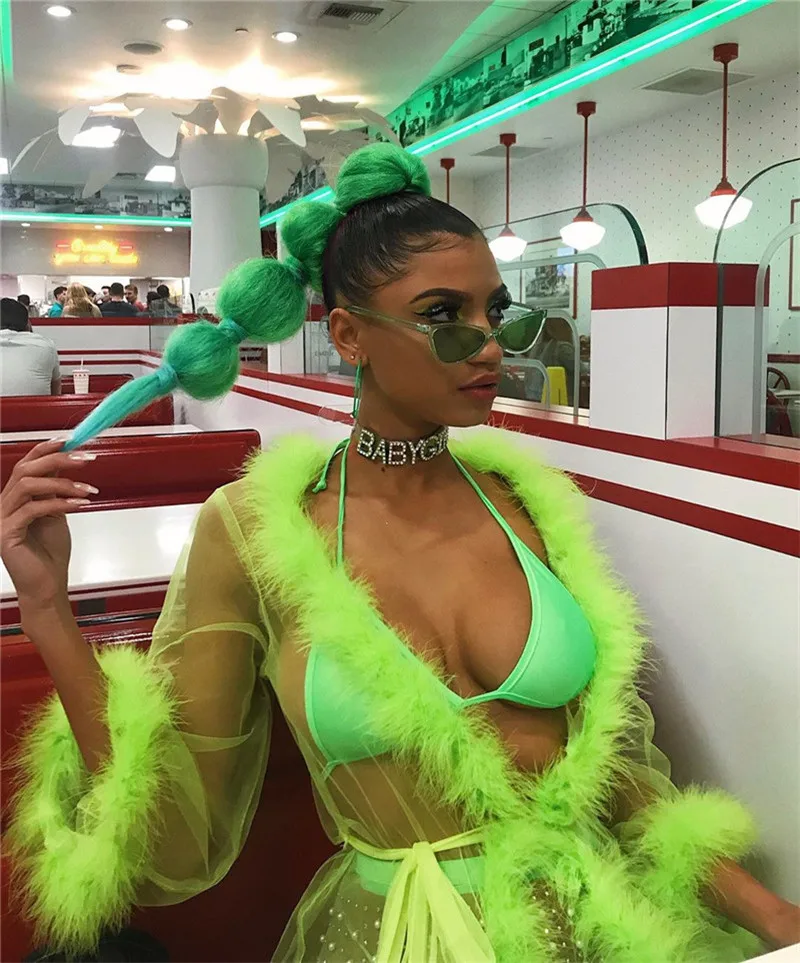 

Sexy Women Sexy Lingerie Mesh Sheer See Through Long Flare Sleeve Feather Dress Sleepwear Robe Night Gown Erotic