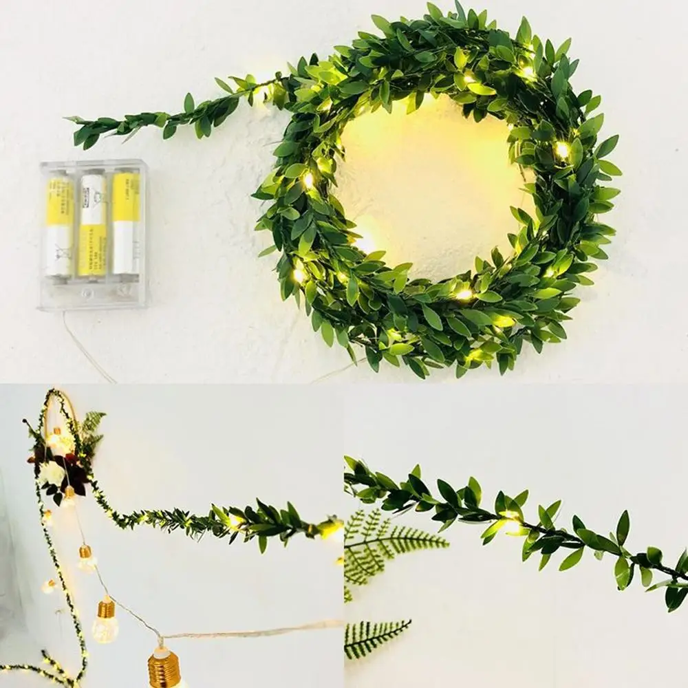 Гирлянда с искусственными зелеными листьями светодиодная гирлянда деревьями